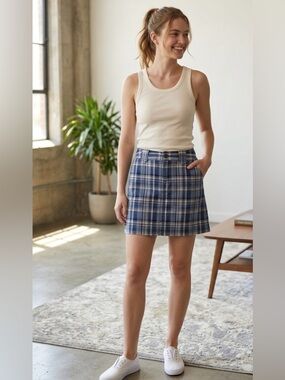 St. John’s Bay Stretch blue plaid A-line skort matching plaid shorts  10
